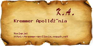 Kremmer Apollónia névjegykártya